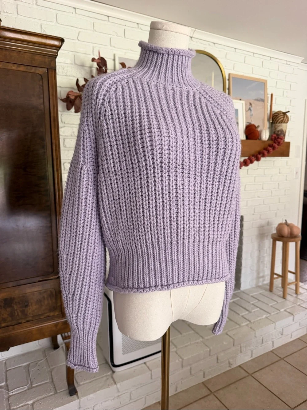 H&M Lilac Ribbed Mock Neck Chunky Knit Sweater